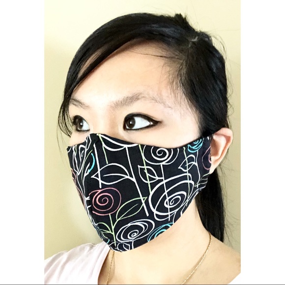 Black Rose Flowers Face Mask for kids and adults - Picture 3 of 3